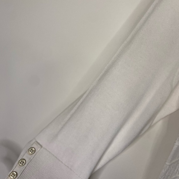Women's Lands End Fancy White Supima Cotton 3/4 Length Blouse Sweater L Classic - Picture 5 of 15